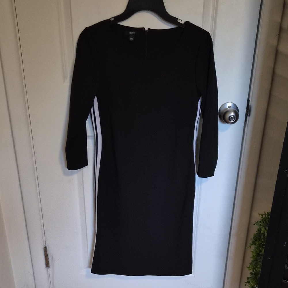 Alfani Black Dress with White Side Panels - Long Sleeve Midi